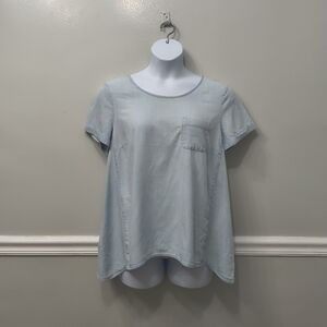 J.Jill Denim Shirt L Blue Short Sleeves WomensTop Casual Minimalist Preppy